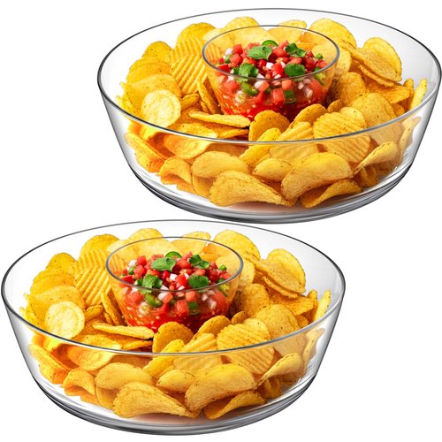 Amazing Abby - Charlie - 2-Pack Plastic Chip and Dip Bowl, Clear Serving Platter, Unbreakable Party Appetizer Tray, BPA-Free, Dishwasher-Safe, Great for Chips, Salsa, Veggies, Snacks, and More
