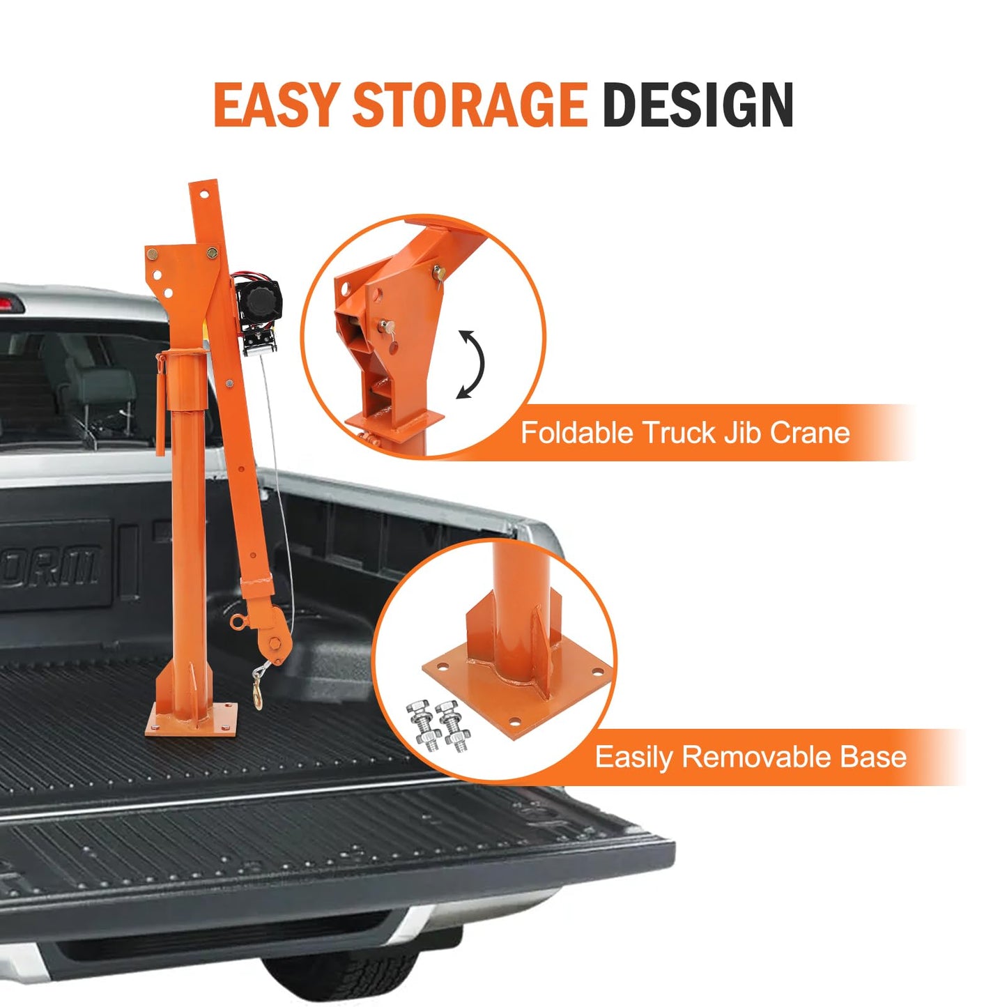 GarveeTech Folding Truck Mounted Crane, 1100 LB Pickup Jib Cranes with Electric Winch 3500 LB 12V, Electric Truck Crane Hoist Painted Steel 360 Swivel for Construction, Forestry, Factory