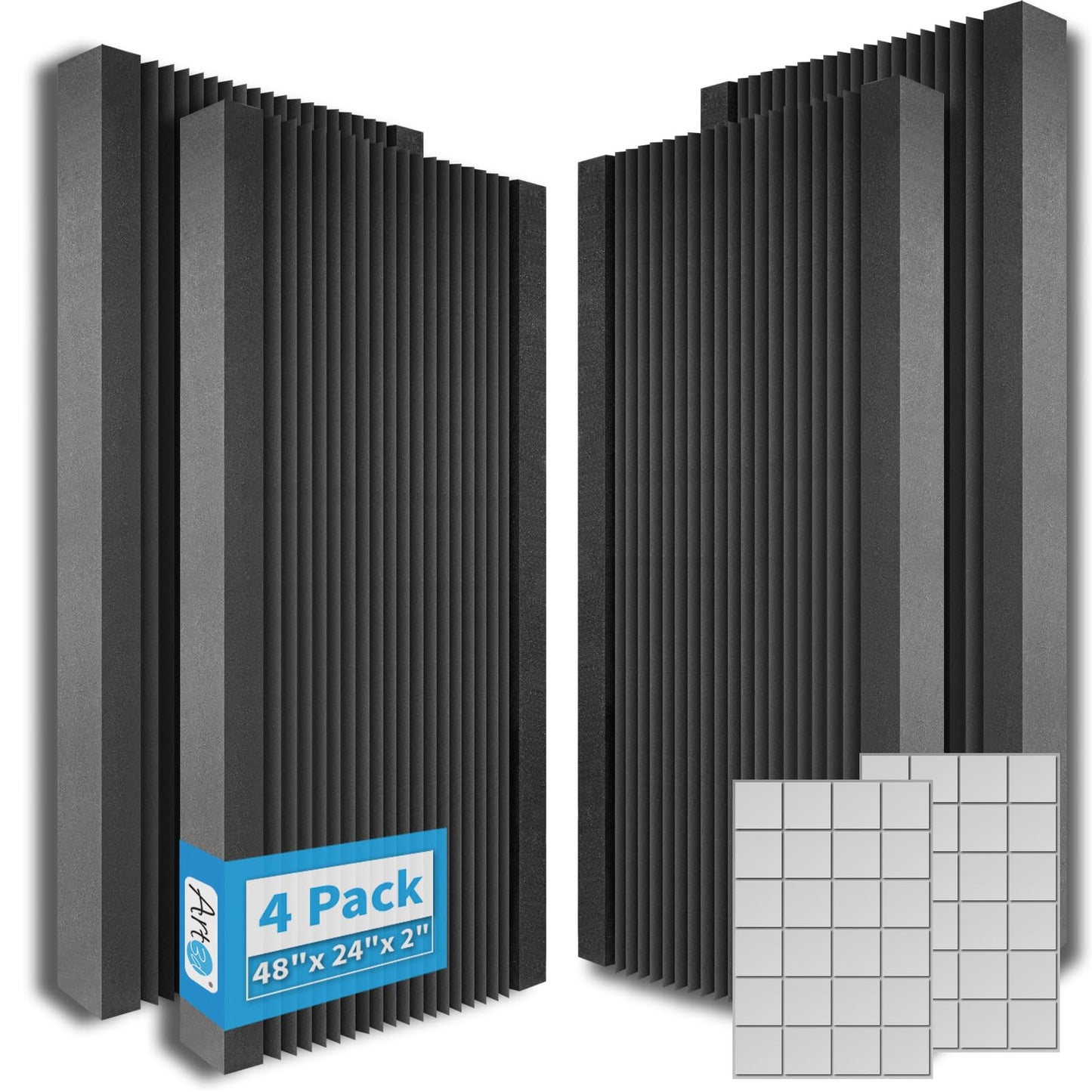 Art3d 4-Pack Wedge Design Acoustic Foam Panels, 48" x 24" x 2" High-Density Soundproof Foam Wall Panels for Wall, Ceiling, Quick-Recovery Noise Dampening Panels for Office, Studio and Home