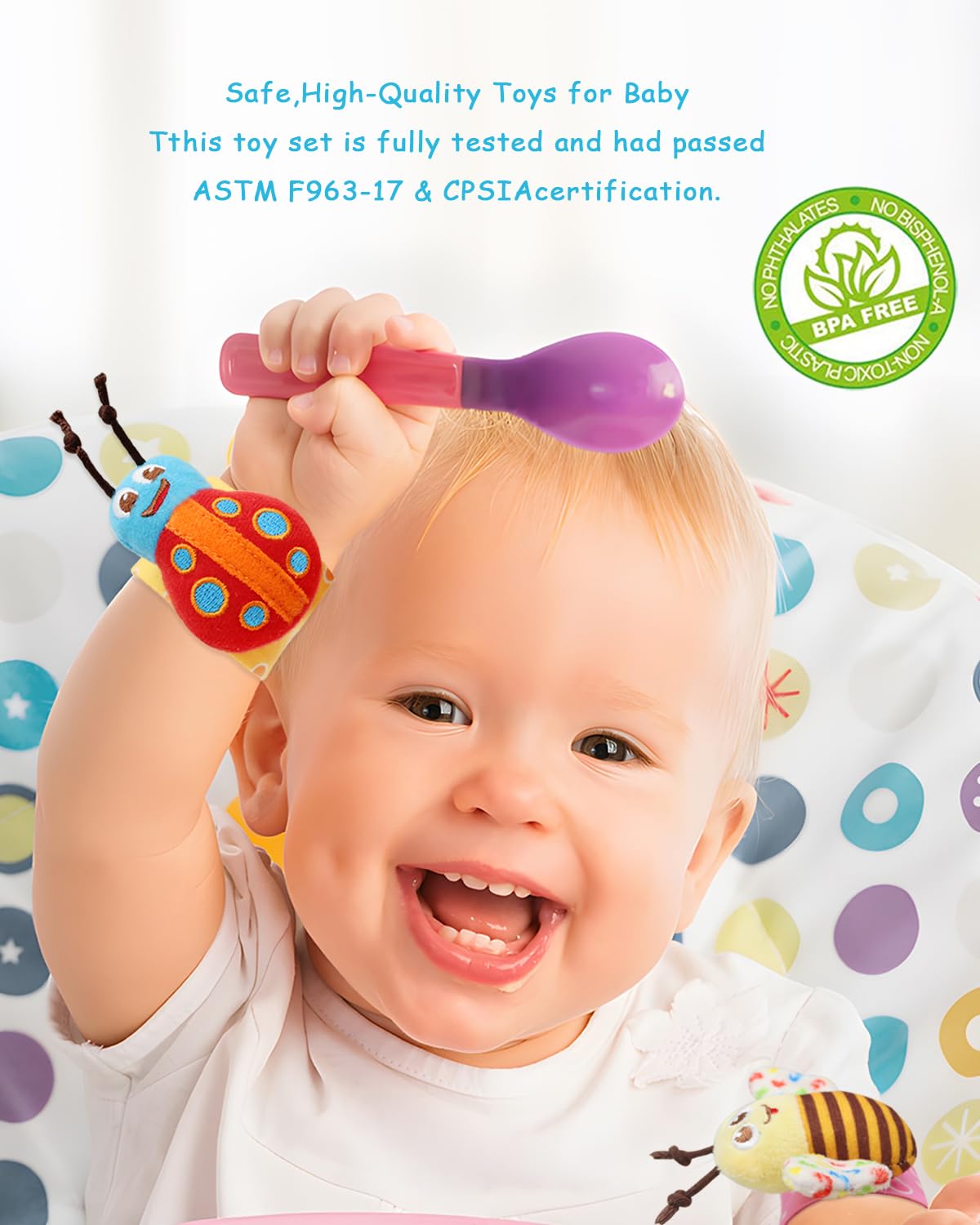 Baby Hanging Toy, Wrist Rattles, Rattle Socks, Handheld Wearable Washable Adjustable Rattle Toy, Newborn Present Baby Shower Birthday Gift Set for 0 1 2 3 Years Old Babies (12PCS-J)
