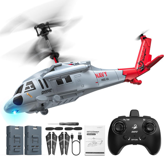 DEERC Black Hawk RC Helicopter,2.4GHz Remote Control Helicopter with 2 Batteries,26 Mins Flight,Indoor Helicopter Toy for Kids Adults,One-Key Take off,LED Light,Altitude Hold,Flying Gift for Boys 8-12