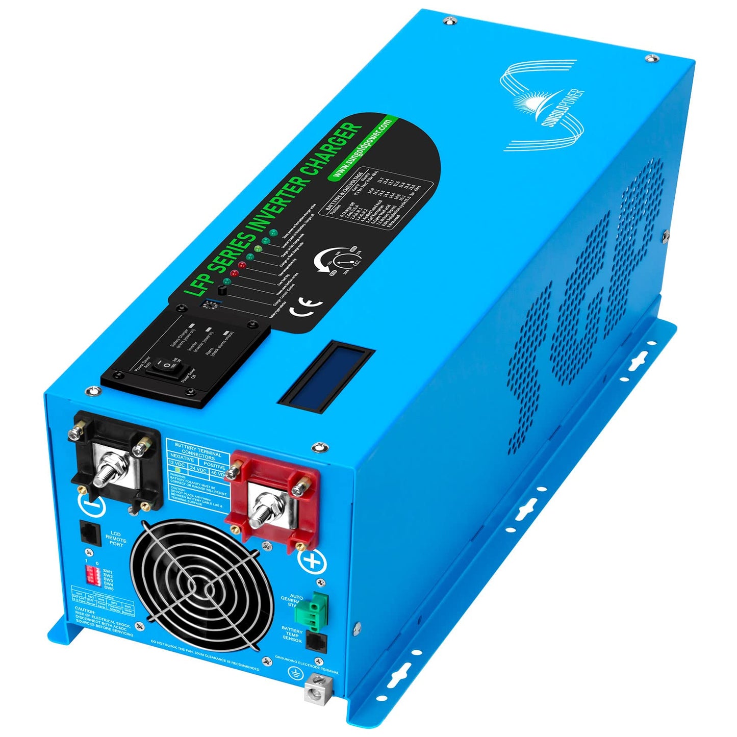 Sungoldpower 3000W DC 12V Peak 9000W Inverter Charger Pure Sine Wave, AC 120V with 90A Battery AC Charger, LCD Display & Remote Control, Low Frequency Inverter, for RV, Trailer, Camper, Home, Boat