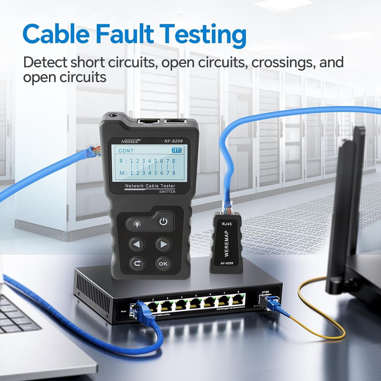 NOYAFA NF-8209 Network Cable Tester, Ethernet Cable Wire Tester with POE & NCV for CAT5/CAT6 Wire Tracer, Length Test, RJ45 Network Tester Kit for Cable Tracer Telephone Line Finder Home Repair