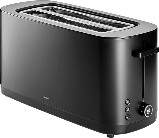 ZWILLING Enfinigy 4-Slice Long Slot Toaster - Extra Wide 1.5" Slots for Bagels & Toast | Sleek Black Design