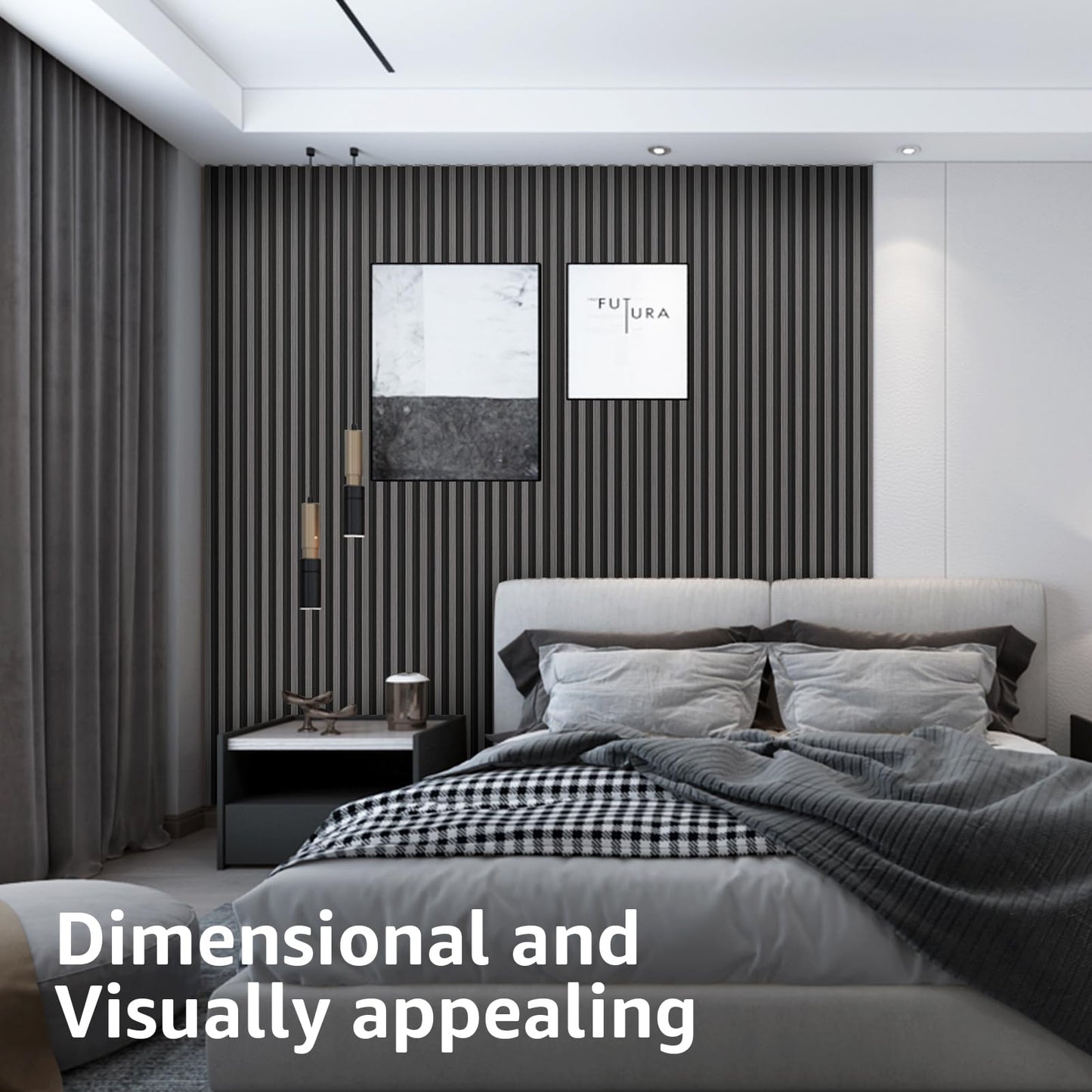 Art3d 8-Pack WPC Wood Slat Wall Panel for Interior Wall Décor, 3D Wood Fluted Acoustic Wall Paneling for Living Room Bedroom Home & Office Accent Wall Decor - 96 x 6 Inch Grey