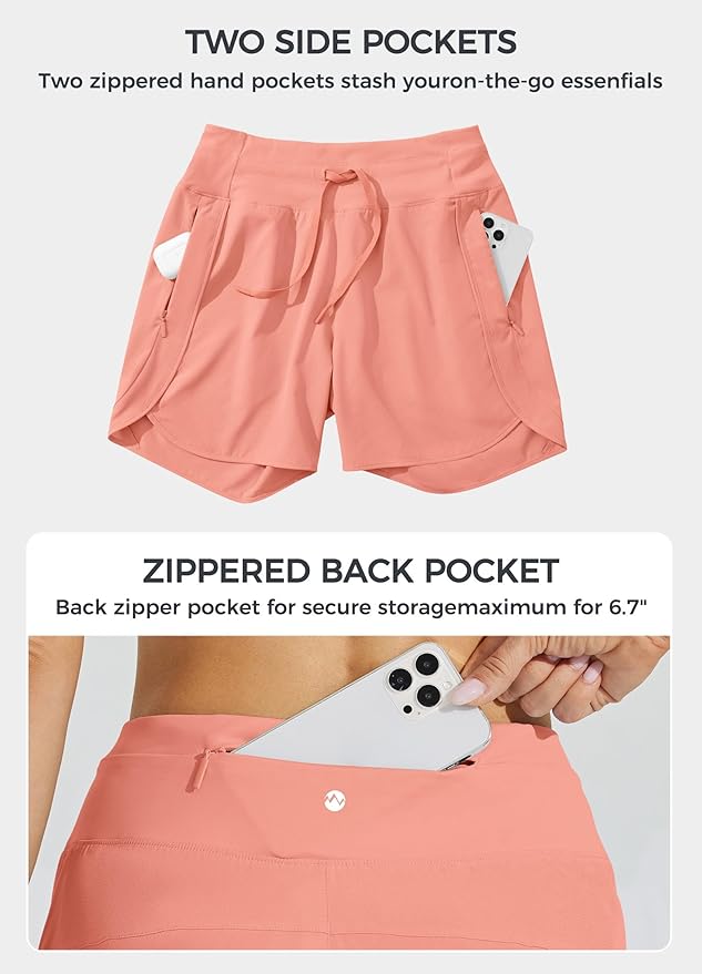 Willit Women's 7" Athletic Running Shorts Long Workout Hiking Shorts Quick Dry High Waisted Active Zipper Pocket(X-Large)
