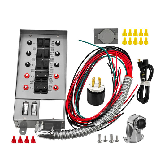 31410CRK 30 Amp 10-Circuit Generator Transfer Switch Kit 7500 Watts Replacement for Pro/Tran Include Weatherproof Inlet Box,18 Feet Hose,watt Meters,for Residential & Commercial Use 120V