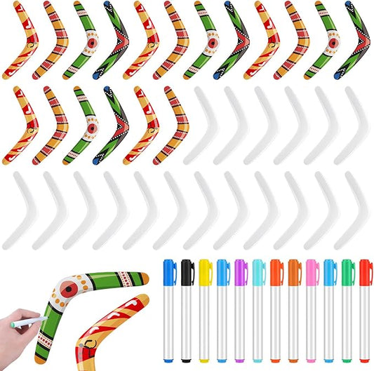 24 Pcs Plastic Boomerangs Craft for Teens Color Your Own DIY V Shaped Returning Boomerangs with Markers Fun Outdoor Throw Catch Flying Toy for Boys Girls Classroom Game Vbs Craft School Activities