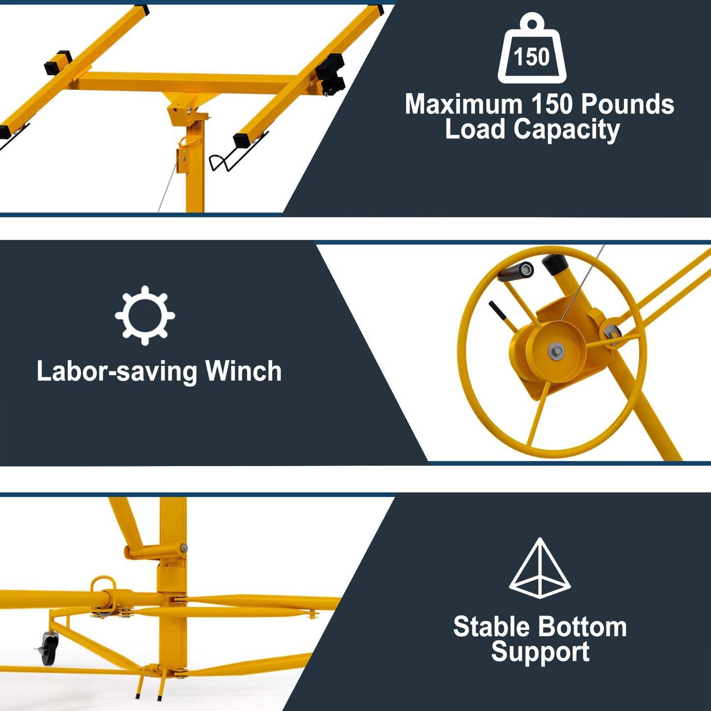 Drywall Lift 16 Ft,Sheetrock Lift Drywall Lifter,150LBS Heavy Duty Rolling Lifter Panel,Hoist Jack with 360° Adjustable Telescopic Arm & 3 Lockable Wheels (16 Ft Yellow)