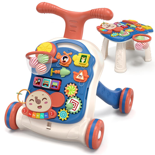 QDRAGON 3 in 1 Baby Walker and Activity Center for Boy, Learning to Walk, Sit to Stand, Early Educational Push Toys with Music Panel for Infant Toddler 12-18 Months Blue