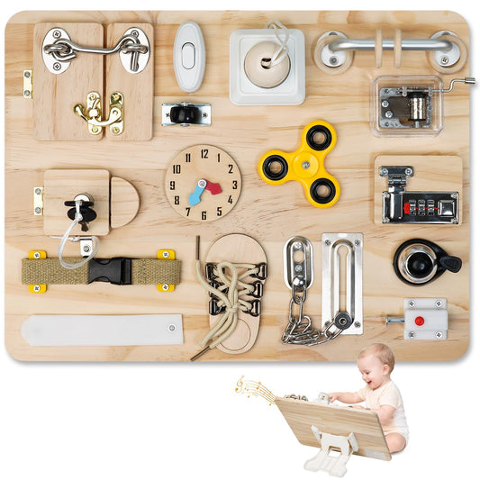 Azoravio Busy Board for Toddlers 1 2 3 4 Year Old - Large Montessori Sensory Toys, Wooden Fidget Activity Board for Boys and Girls, Motor Skills Gifts for ADHD & Autistic Children Kids