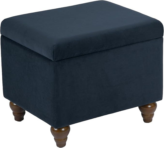 Spatial Order Home Decor | Upholstered Medium Rectangular Storage Ottoman | Hinged Lid Ottoman with Storage for Living Room & Bedroom, Blue Velvet