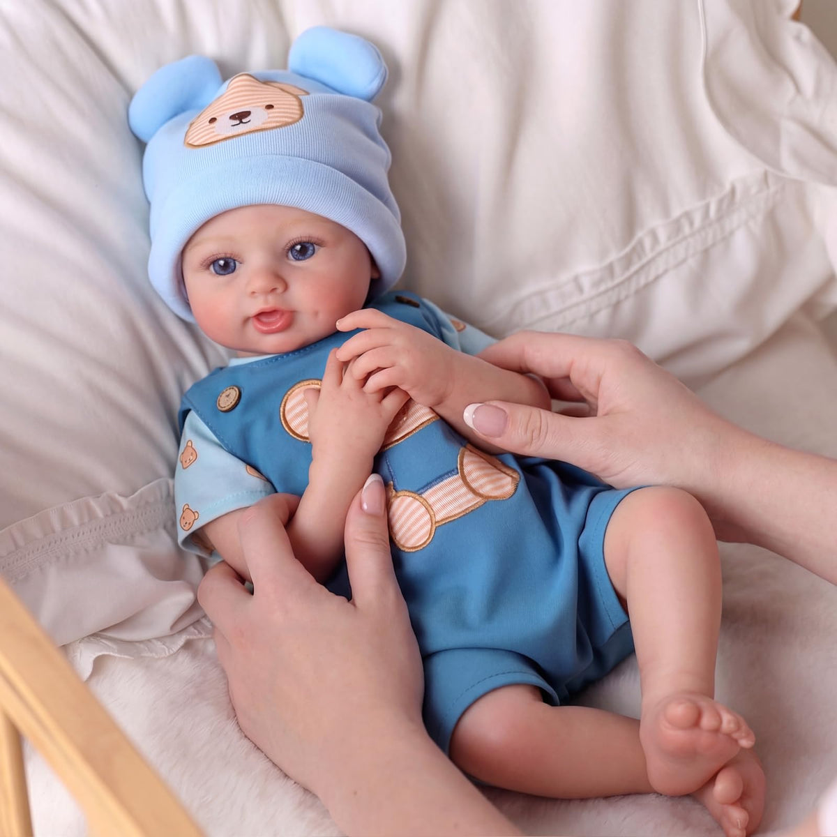 BABESIDE 17-Inch Reborn Baby Dolls, Realistic Lifelike Newborn Poseable Doll with Soft Vinyl Limbs, Cloth Body and Complete Accessories, Gift for Kids Girls Boys Age 3+