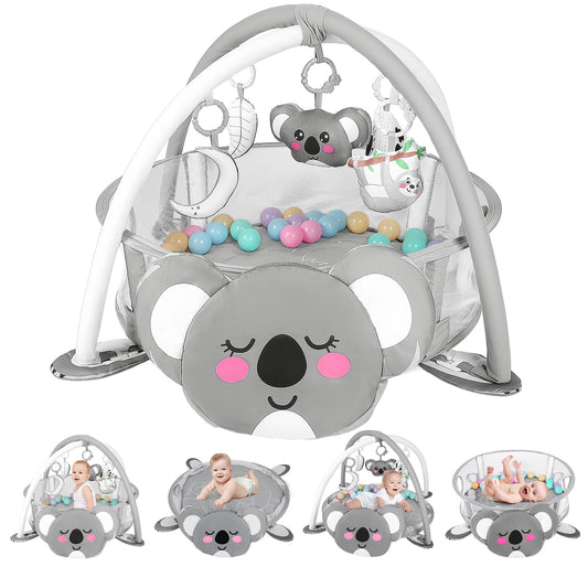 dearlomum 4-in-1 Baby Play Mat Baby Gym, Interactive Including 30 Balls with 5 Learning Toys for Newborn Toddler(Koala)