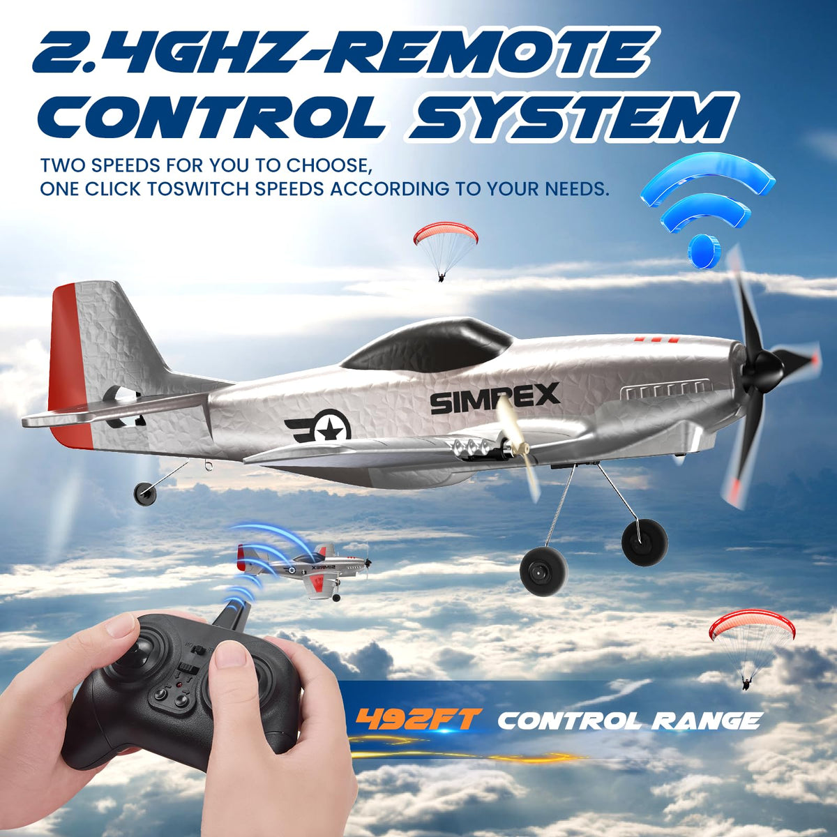 SIMREX RC Plane for Kids & Beginners - P51 Foam Glider, 2.4GHz 3-Channel Remote Control Airplane Toy with 6-Axis Gyro, Easy to Fly RC Airplane for Outdoor Park Play - Gift for Boys & Girls