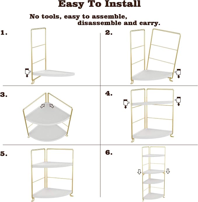 2-Tier Kitchen Spice Rack-Corner Bathroom Shelf- Triangle Standing Storage Rack for Bathroom, Living Room, Bedroom, Kitchen (Golden)