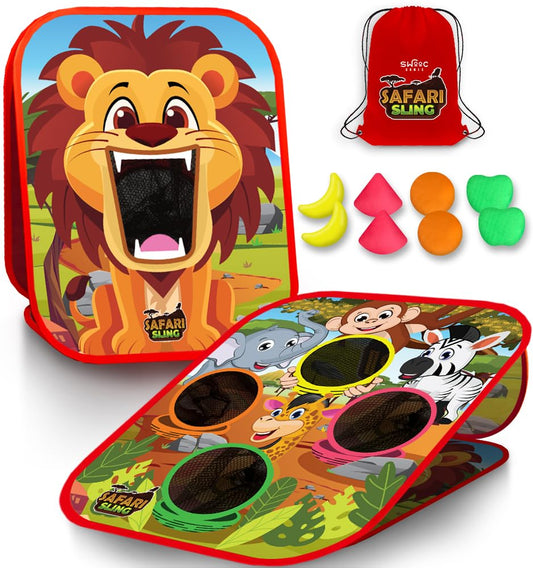 Swooc Games - Safari Sling | 2-in-1 Bean Bag Toss Game for Kids | 5-Second Setup Kids Cornhole Game Set | Outdoor Toddler Activities | Backyard Party Games | Corn Hole Set Toddler Bean Bag Toss