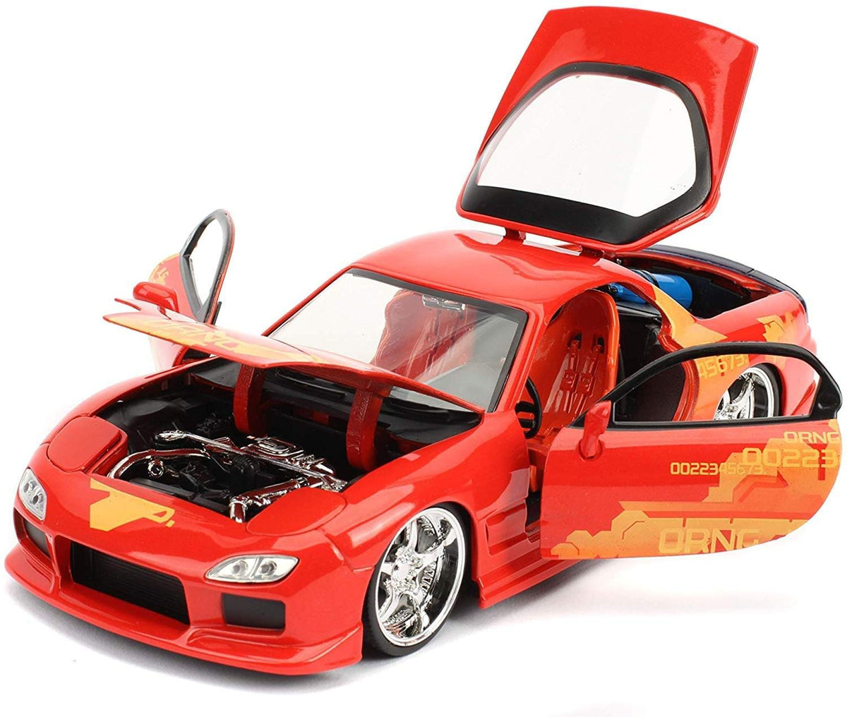 Jada Toys Fast & Furious 1:24 Orange JLS Mazda RX-7 Die-cast Car, Toys for Kids and Adults (30747)