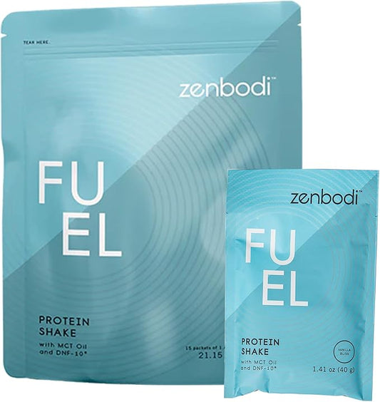 Fuel Protein Powder - 15 Packets Per Bag, Vanilla Flavor, 20 Grams of Protein for Muscle Building & Energy, with MCT Oils & DNF-10, Ideal for Shakes and Smoothies