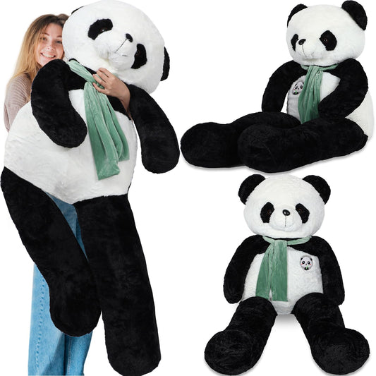RoundFunny 63 Inch Tall Giant Plush Panda Bear Giant Stuffed Animal Large Panda Plushie with Green Scarf Big Soft Plush Bear Toy for Christmas Boys Girls Girlfriend Wife Gift