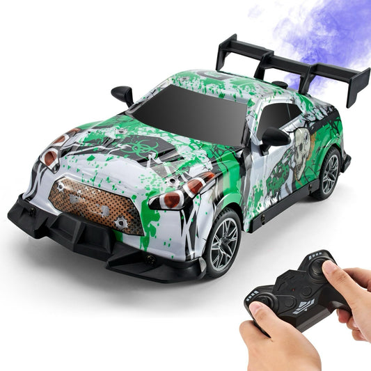 JOYBLI Remote Control Racing Car, Green Camo Design, RC Drift Car with Spray Function, Indoor & Off-Road Compatible