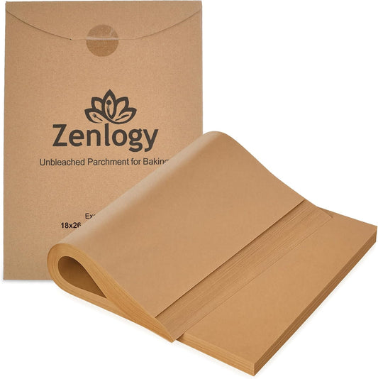 Zenlogy Large Unbleached Parchment Paper Liners - 18x26 (1000 Sheets) for High Heat Baking