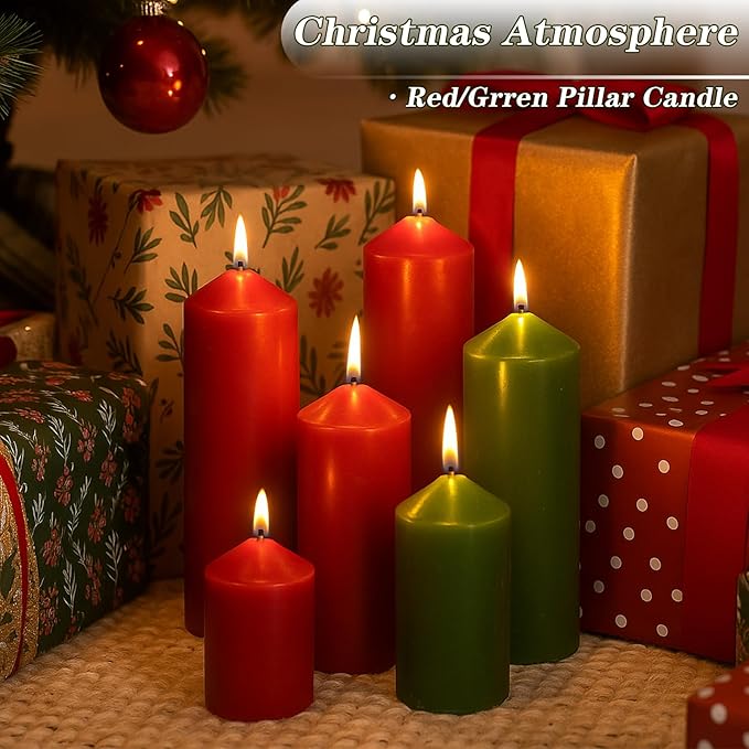 18 Pcs Green Pillar Candles Bulk Set，Hurricane Candlesï¼? Different Lengths (6 Each)，Dripless Unscented Smokeless，Gives You a Better Atmosphere When Organizing Wedding or Event Party.