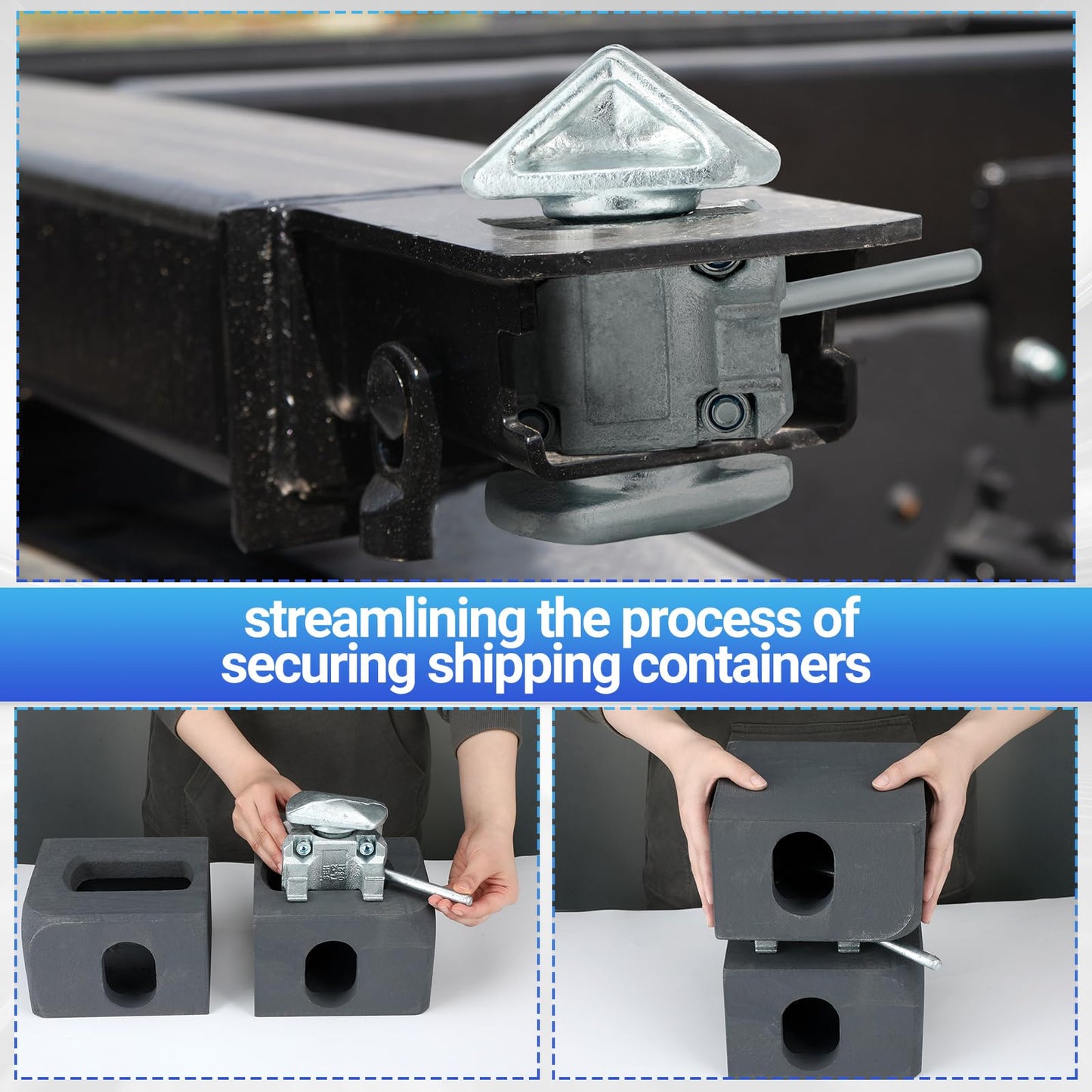 Gisafai 4 Pcs Sea Rail Shipping Container Connection Fastening Intermediate Twist Standard Shipping Container Lock Manual Twist Lock Left Right Hand Locking Casting Steel, No Lever Required