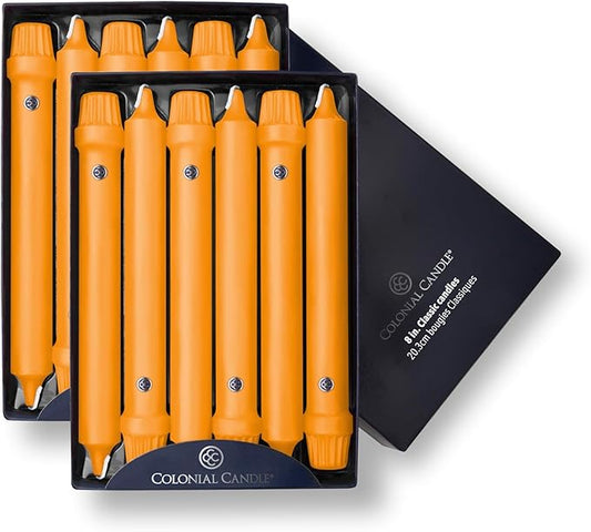 Colonial Candle Unscented Taper Candle, Classic Collection, Caramel, 8 in, Pack of 12 - Up to 6 Hours Burn