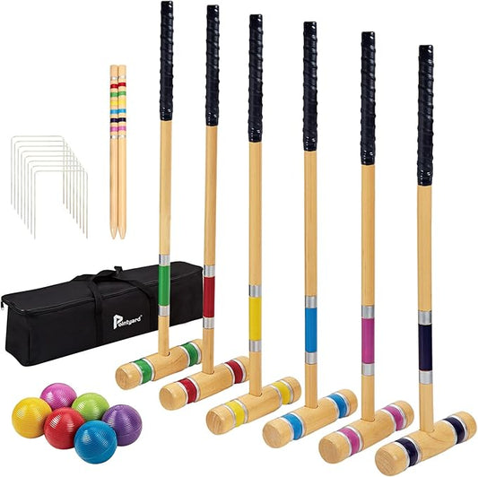 Pointyard 28" Croquet Set for 6 Players - Premium Wooden Mallets, Colored Balls & Carry Bag - Fun Games for Adults/Families/Kids at Backyard, Beach, Easy Setup in 1 Min,Anti-Slip Handle