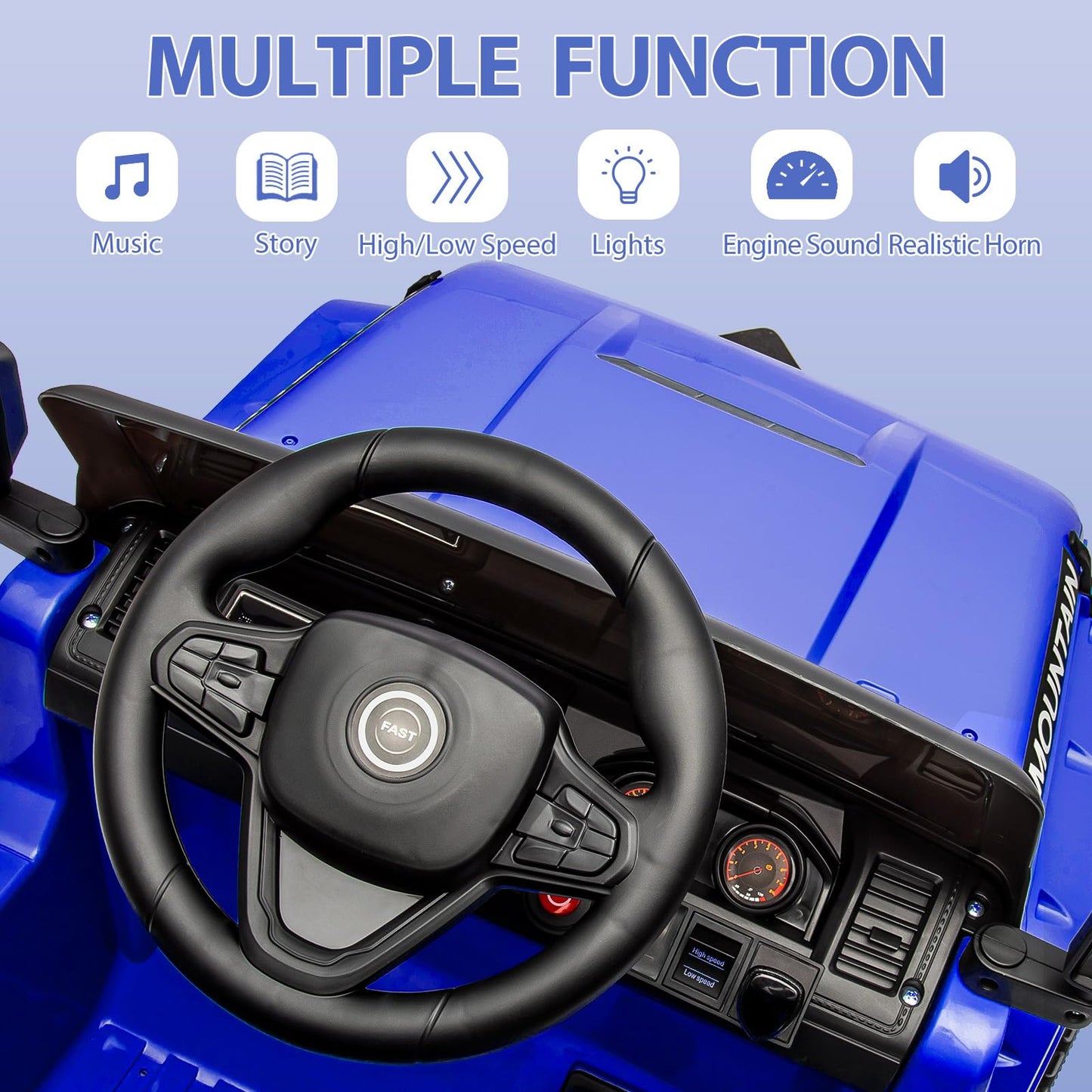 12V Kids Ride On Truck Car, Battery Powered Electric Vehicles with Remote Control, Spring Suspensions, 3 Speeds, LED Lights, Music, MP3, Ride On Toy Car for Children Toddles Boys Girls, Dark Blue