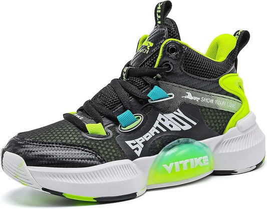 JMFCHI Kids Basketball Shoes High-top Sports Shoes Sneakers Durable Lace-up Non-Slip Running Shoes Secure for Little Kids Big Kids and Boys Girls