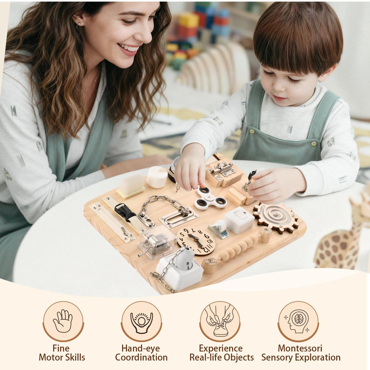 Potatomato Wooden Montessori Large Busy Board for Toddlers and Kids – Sensory Activity Board Toy for Babies Boys Girls Supports Fine Motor Skill Development for Children with Autism and ADHD