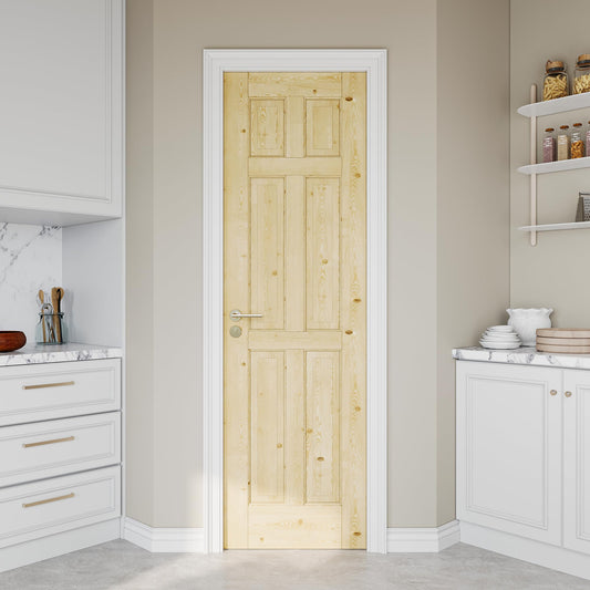 24" x 80" Pine Wood Slab Door, 6-Panel Solid Core Interior French Doors, Uninished Paintable Single Door Panel for Utility Room Pantry Closet as Prehung, Pocket, Bifold Barn Doors