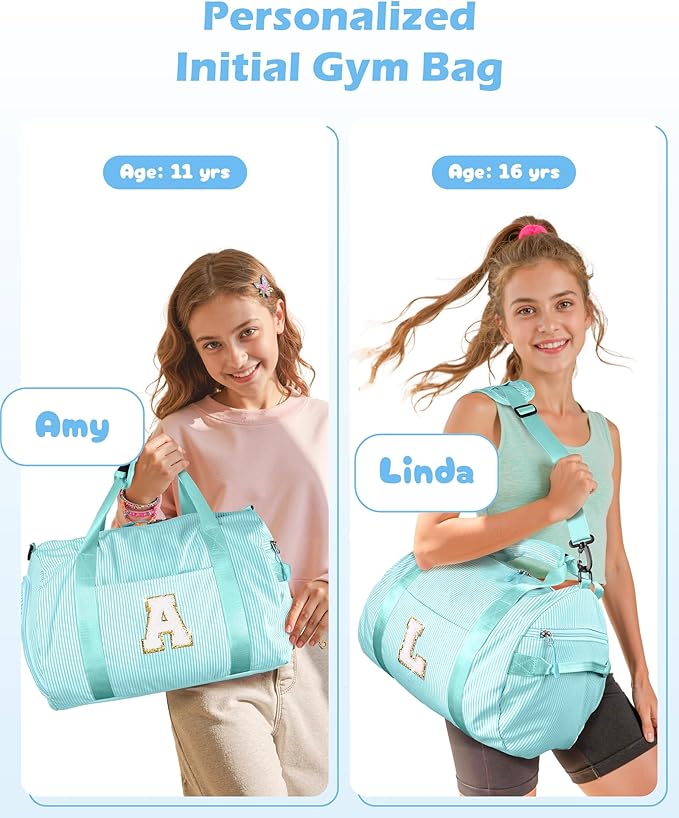 Christmas Gifts for Teenager, Girl Gym Bag, Kids Initial Overnight Duffel Bags with Shoe Compartment, Personalized Travel Bag with Makeup Pouch, Birthday Gift for Girls (Letter R)