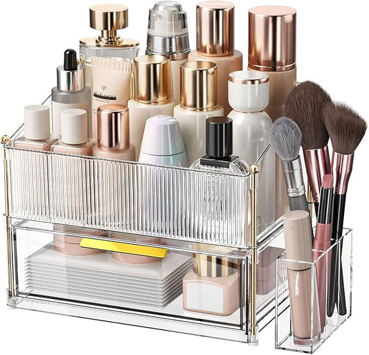 Modular Makeup Organizer, Clear Acrylic Cosmetic Storage Box with Drawer, Vanity Countertop Organizer for Makeup, Skincare and Beauty Accessories – Multiple Styles