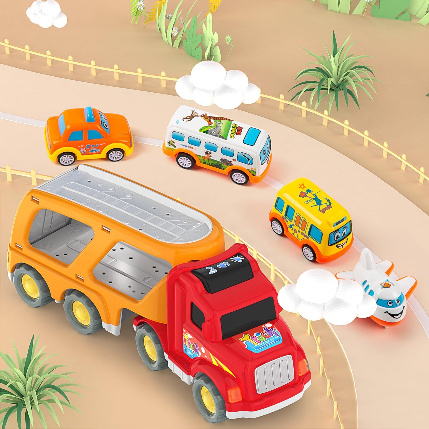 Veslier Toddler Toys Car for Boys Girls Age 2-4 3-5, 5 in 1 Carrier Transport City Vehicles Toys,Kids Toy Cars for Toddlers, Christmas Birthday Gift for Toddlers 3+.