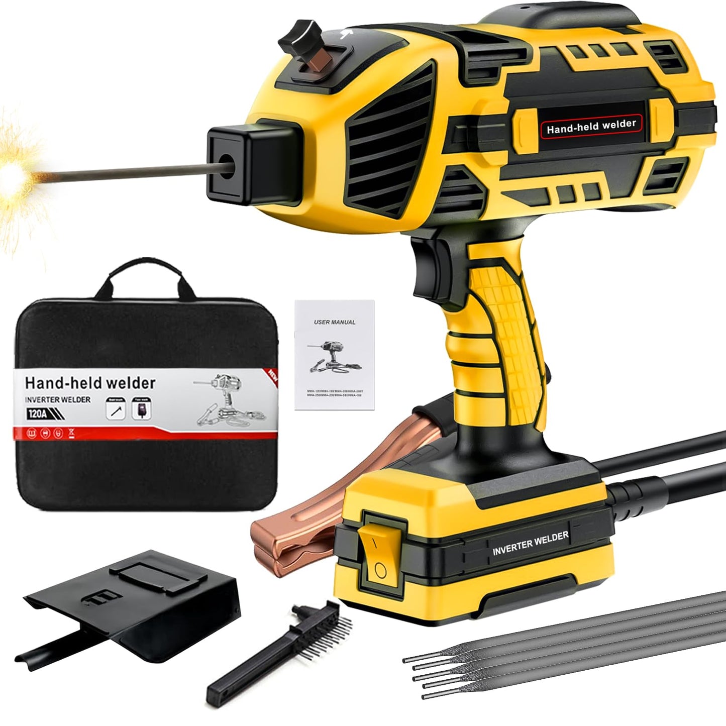 YesRight Handheld Welding Machine 110V 120A Portable Electric Welder Machine ARC Welder Gun with IGBT Inverter 5 Variable Current Adjustment for 3/32"-1/8" Welding Rod Tool