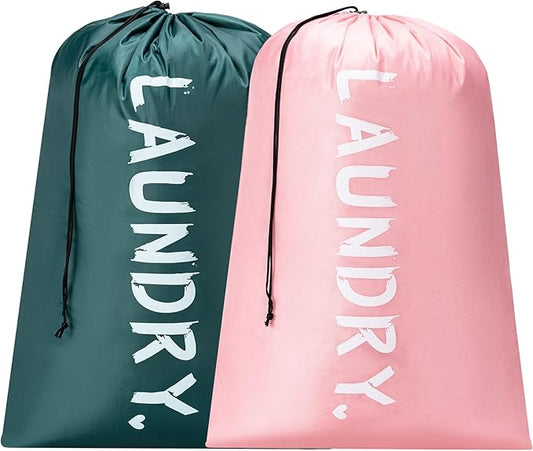 2 Pack XL Travel Laundry Bag, Machine Washable Dirty Clothes Organizer with Drawstring,Large Enough to Hold 4 Loads of Laundry, Easy Fit a Laundry Hamper or Basket Travel Essentials 24" x 36"