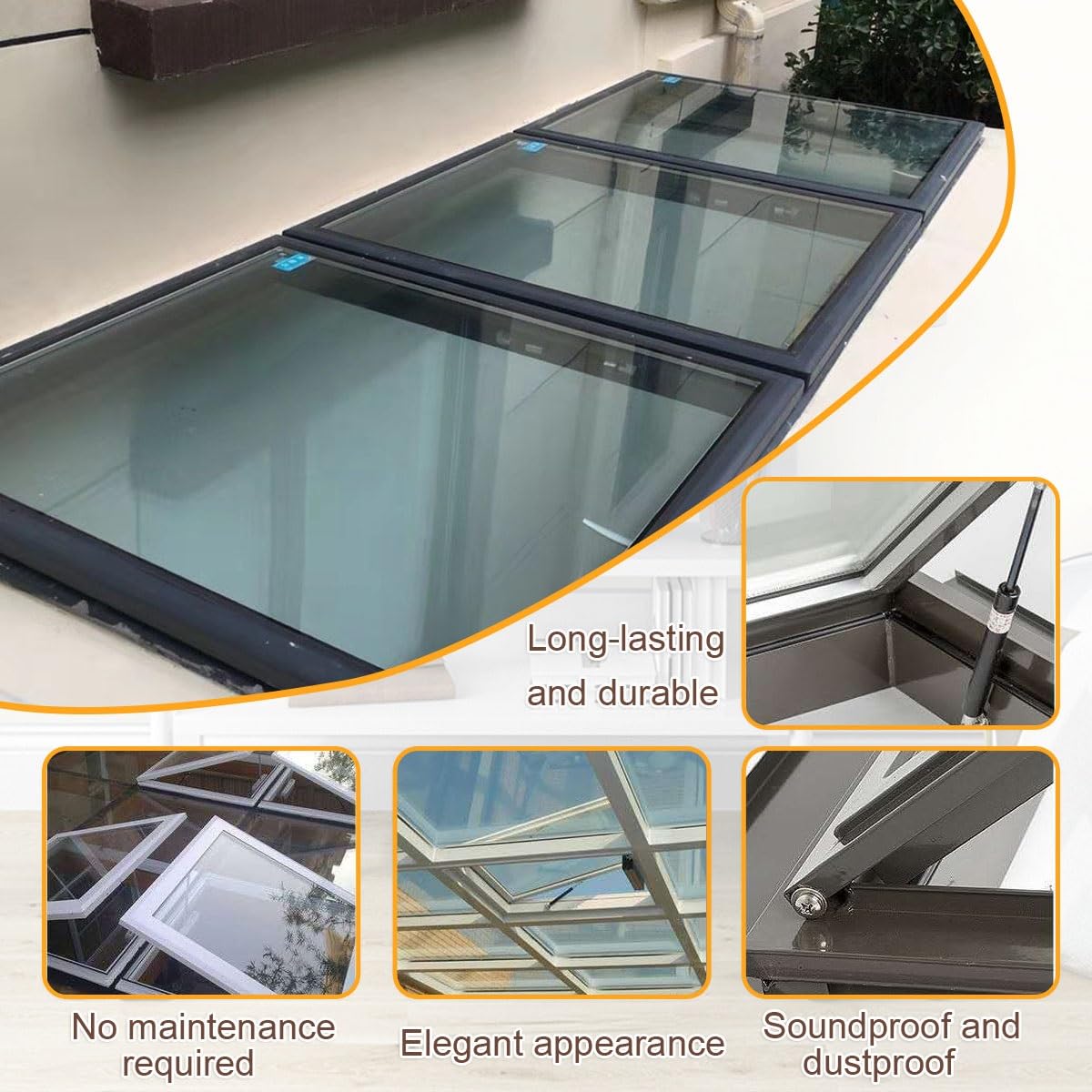 Skylights & Roof Windows, Sloped Flat Roof Skylight Cover Attic Sun Room Underground Lighting Well Window, Aluminum Alloy Frame And Double-layer Insulating Glass, for Attic/Sun Room(Gray,LxW 50x50cm/1