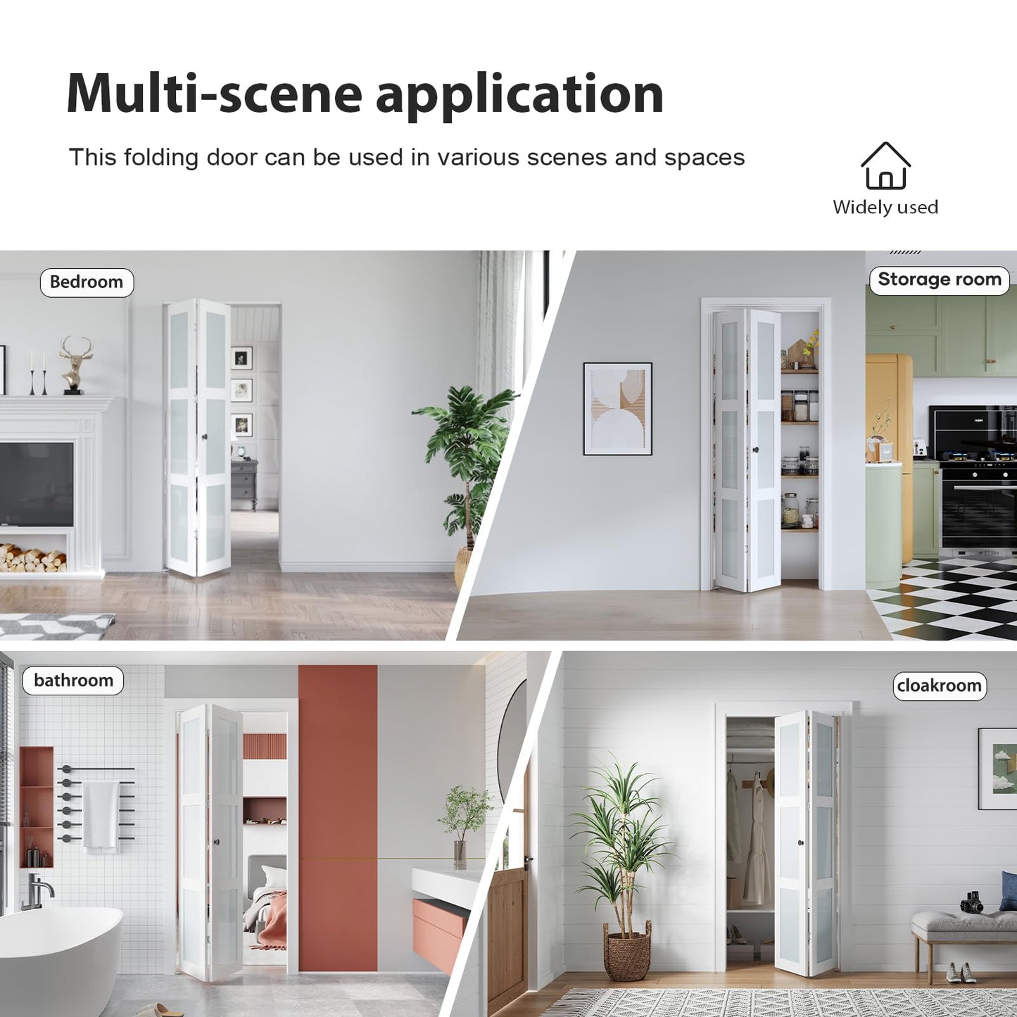 EaseLife Preassembled Bi-Fold Doors, for 60"x 80" Opening,Tempered Frosted Glass Closet Folding Barn Door with Concealed Hardware Kit,MDF Wood Panel,Water-Proof PVC Surface,Easy Installation