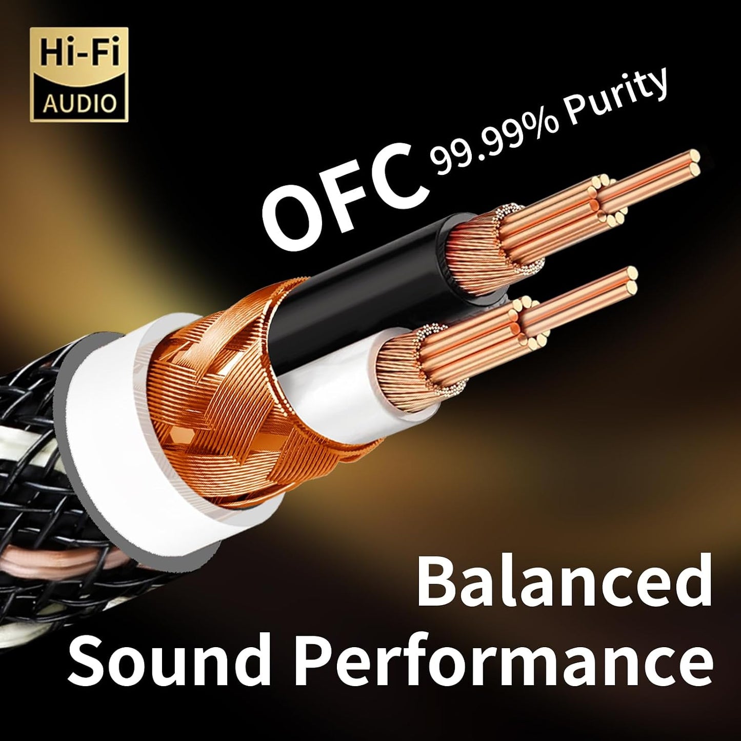1.64ft 2RCA Male,15 AWG,4N Core,24K Player,Turntable(1.64ft/0.5m) Audiophile HiFi Audio RCA Cables - Male to OFC