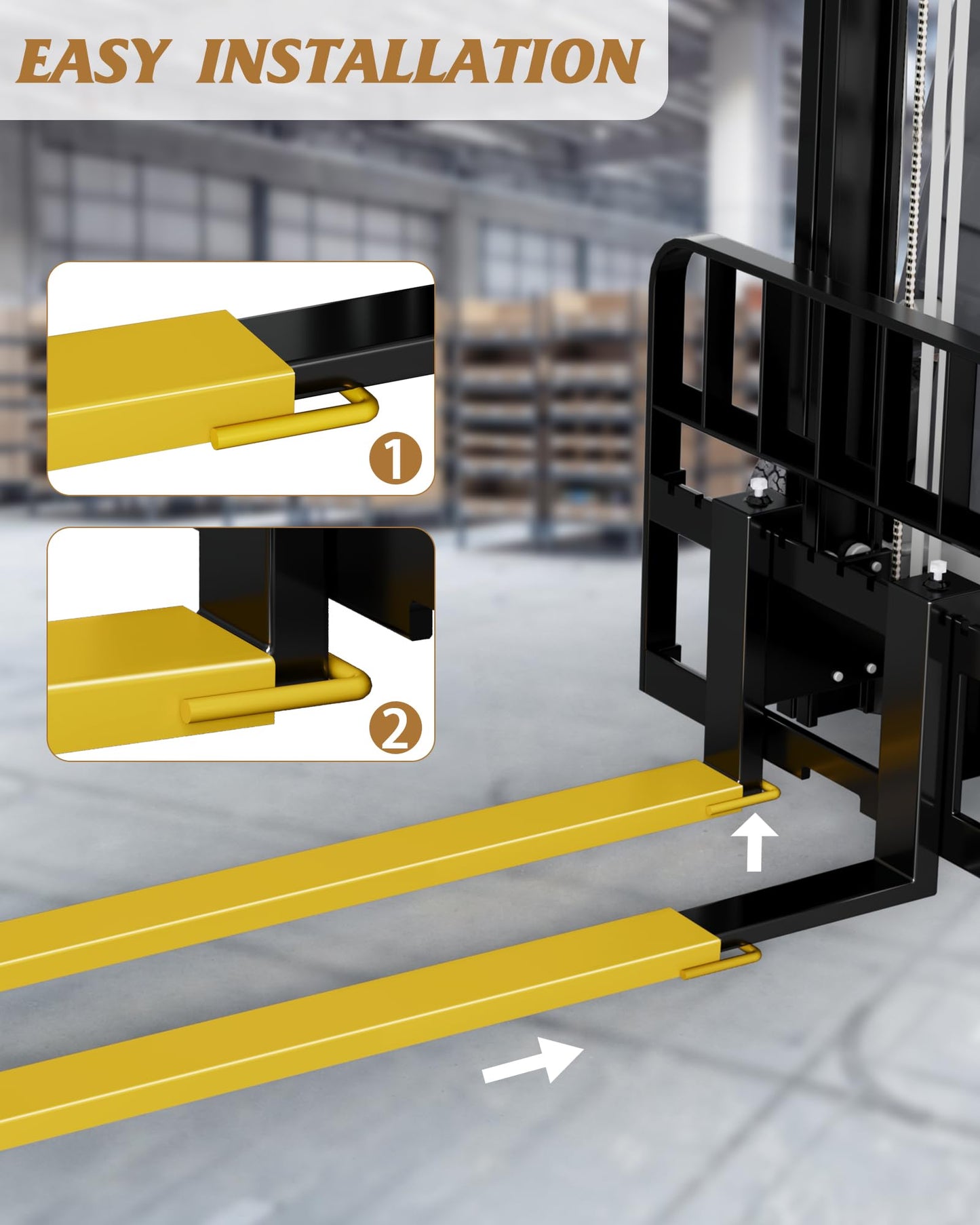84" Forklift Extensions 1 Pair, 5,500 LBS Capacity Heavy Duty Steel Pallet Fork Extensions with Tire Chain for 4.3" Forks, for Pallet Jack, Skid Steer, Warehouse & Construction,