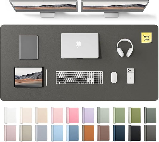 YSAGi Leather Desk Pad Protector, Office Desk Mat, Large Mouse Pad, Non-Slip PU Leather Desk Blotter, Laptop Desk Pad, Waterproof Desk Writing Pad for Office and Home (Dark Grey,55" x 24")