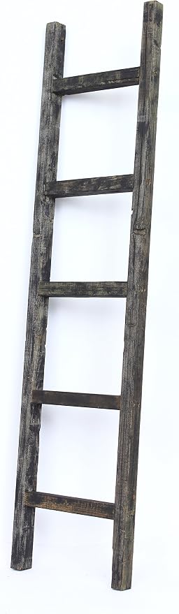 BarnwoodUSA Rustic Farmhouse Decorative Ladder - Our 5 ft Ladder can be Mounted Horizontally or Vertically and is Crafted from Upcycled Wood | No Assembly Required | Black