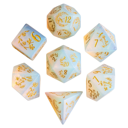 UDIXI Opal Stone DND Dice Set, 7PCS Gemstone Dice Set D&D with Gift Case for Role Playing Games and Tabletop Games (Dragonfly and Flower)