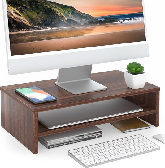 2 FITUEYES Monitor Stand - Tier Computer Monitor Riser Shelf, Wood Desktop Stand for Laptop Computer Screen, Desk