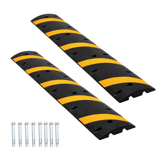 2-Pack 6FT Heavy Duty Speed Bumps – 25,000Lb Capacity Recycled Rubber Traffic Calming Humps for Parking Lots, Driveways & Garages – Weatherproof with Cable Protection Channels