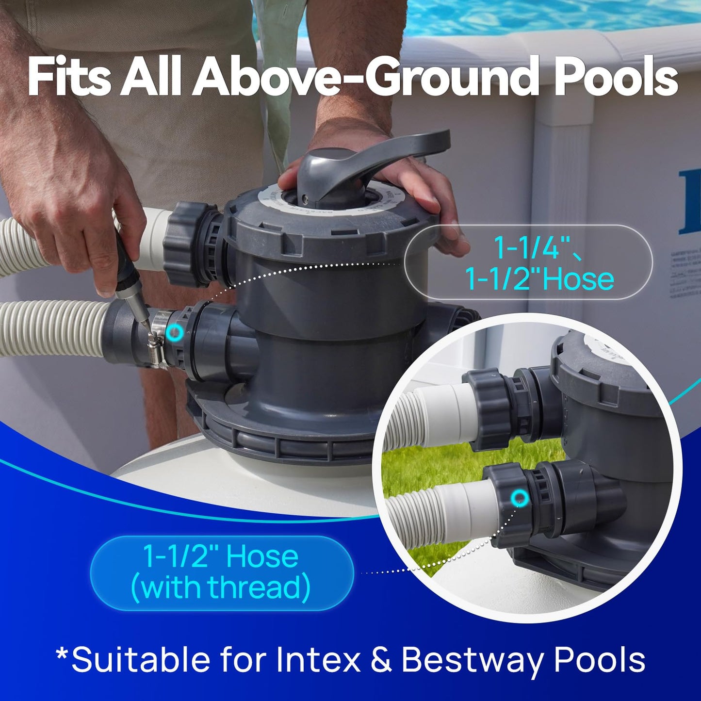 AQUASTRONG 18in Sand Filter Pump for Above Ground Pool with Timer, 220V, 1.5 HP, 8100 GPH Pool Pumps Above Ground for Pools Up to 28000 GAL, Pool Sand Filter with 6-Way Valve