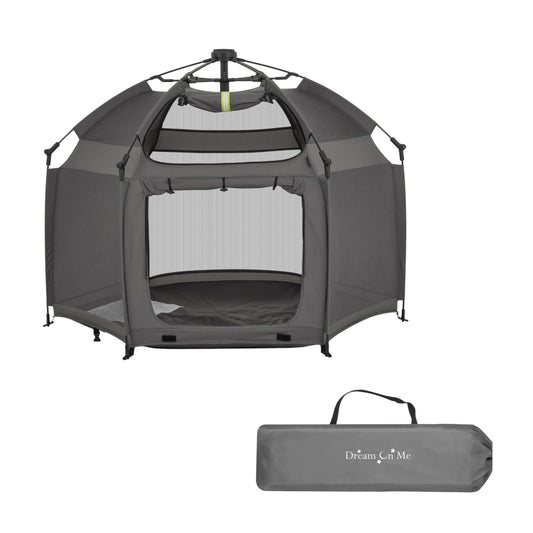Dream On Me Pop-Up Children Playpen, Instant One-Hand Open & Fold, Breathable Mesh Sides, Zipper Security Gate & Travel Carry Bag, Compact Indoor/Outdoor Baby Play Yard with Canopy - Charcoal